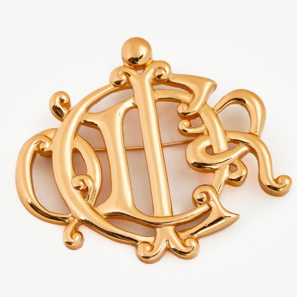 Christian Dior Vintage Gold-Tone Insignia Brooch - Picture 2 of 4